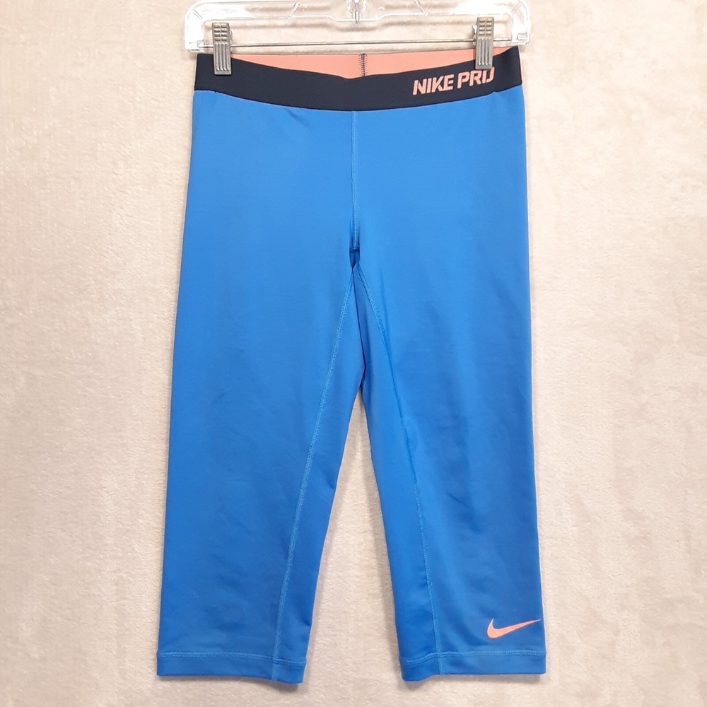 Nike Pro Dri-Fit Girls Compression Pants Sz.S/Blue/Running/Sports/Gym-Pink Logo